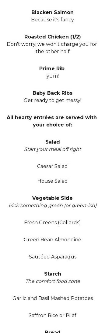 The Blue Flame Restaurant and Entertainment Menu