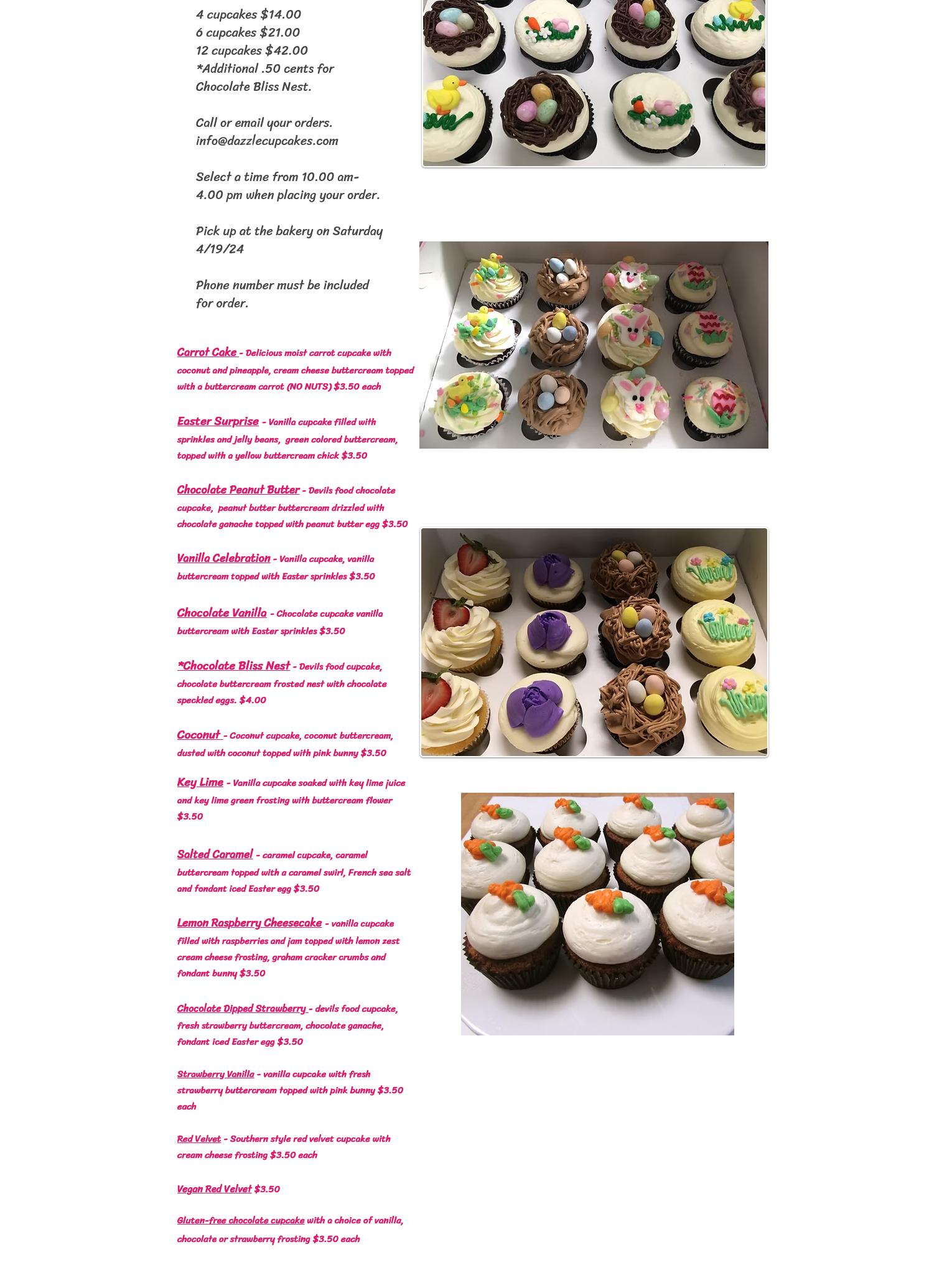 Dazzle Cupcakes Menu