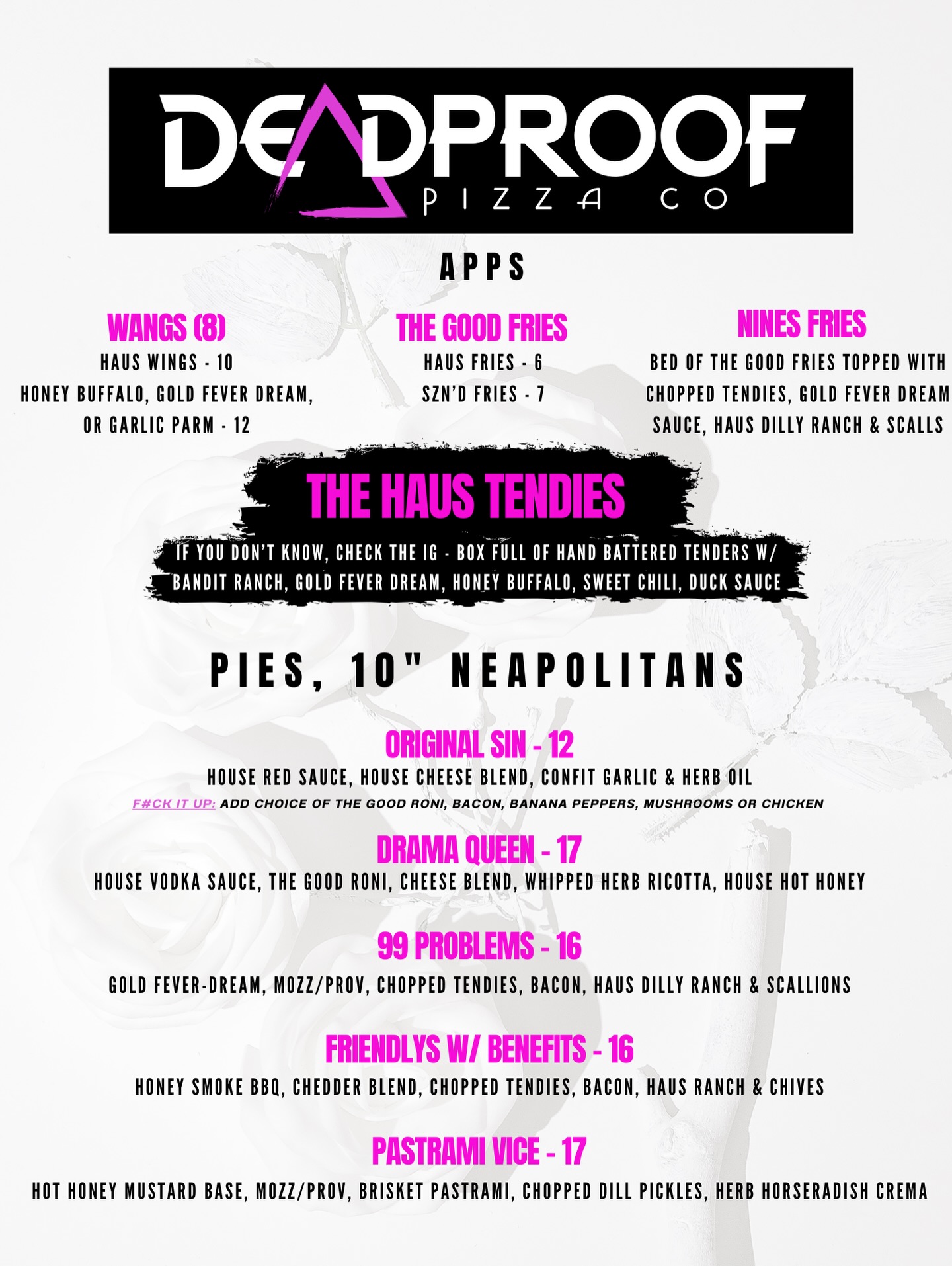 DeadProof Pizza Co Menu