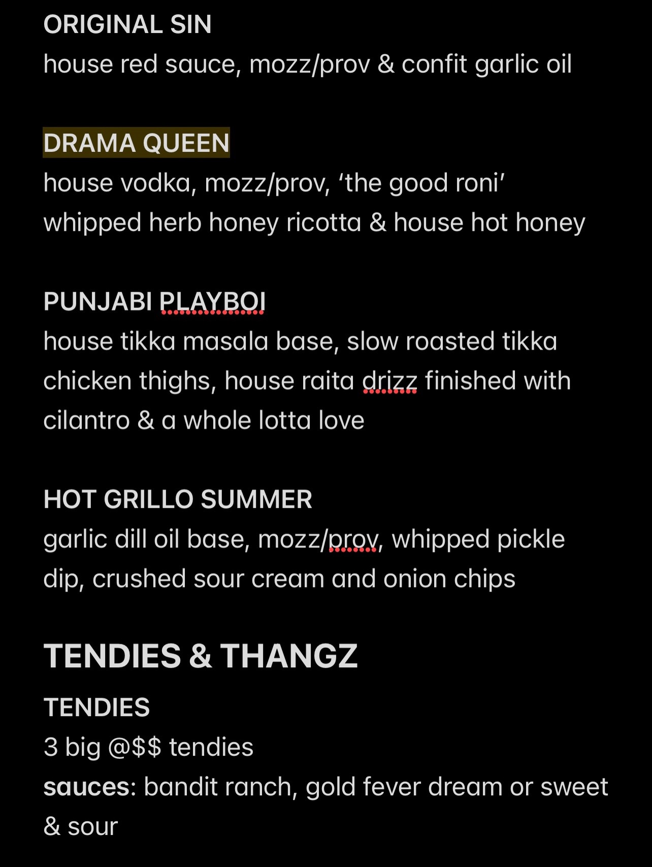 DeadProof Pizza Co Menu