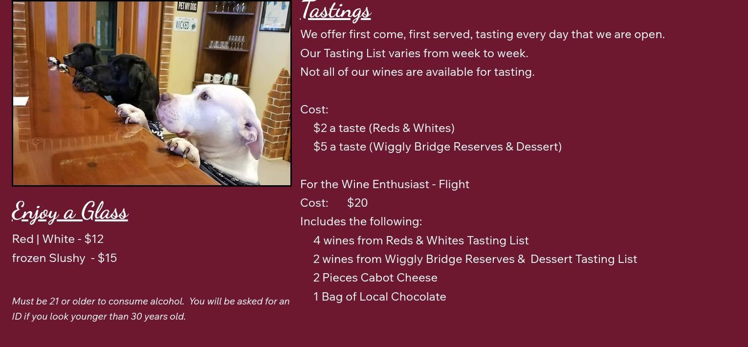 White Mountain Winery Menu