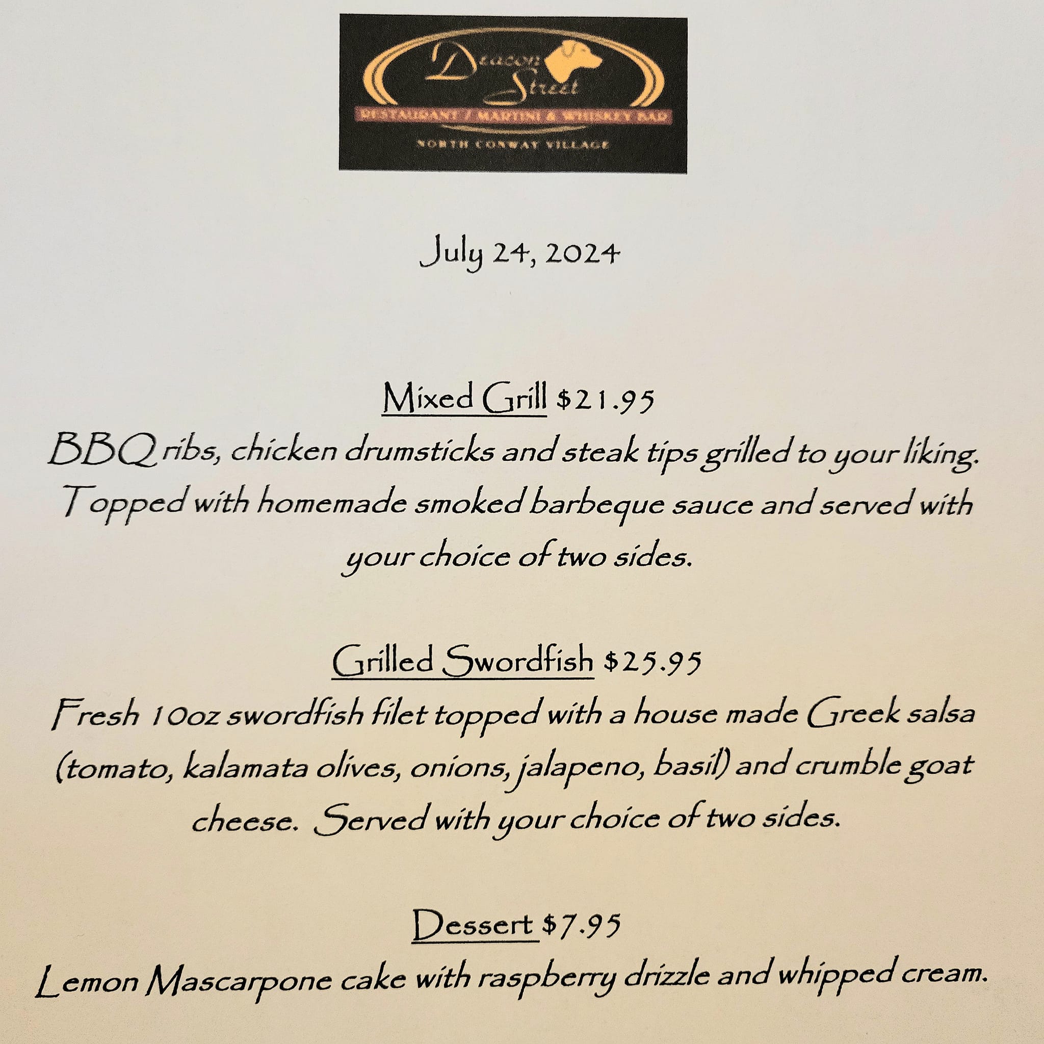 Decades Steakhouse & Pub Menu