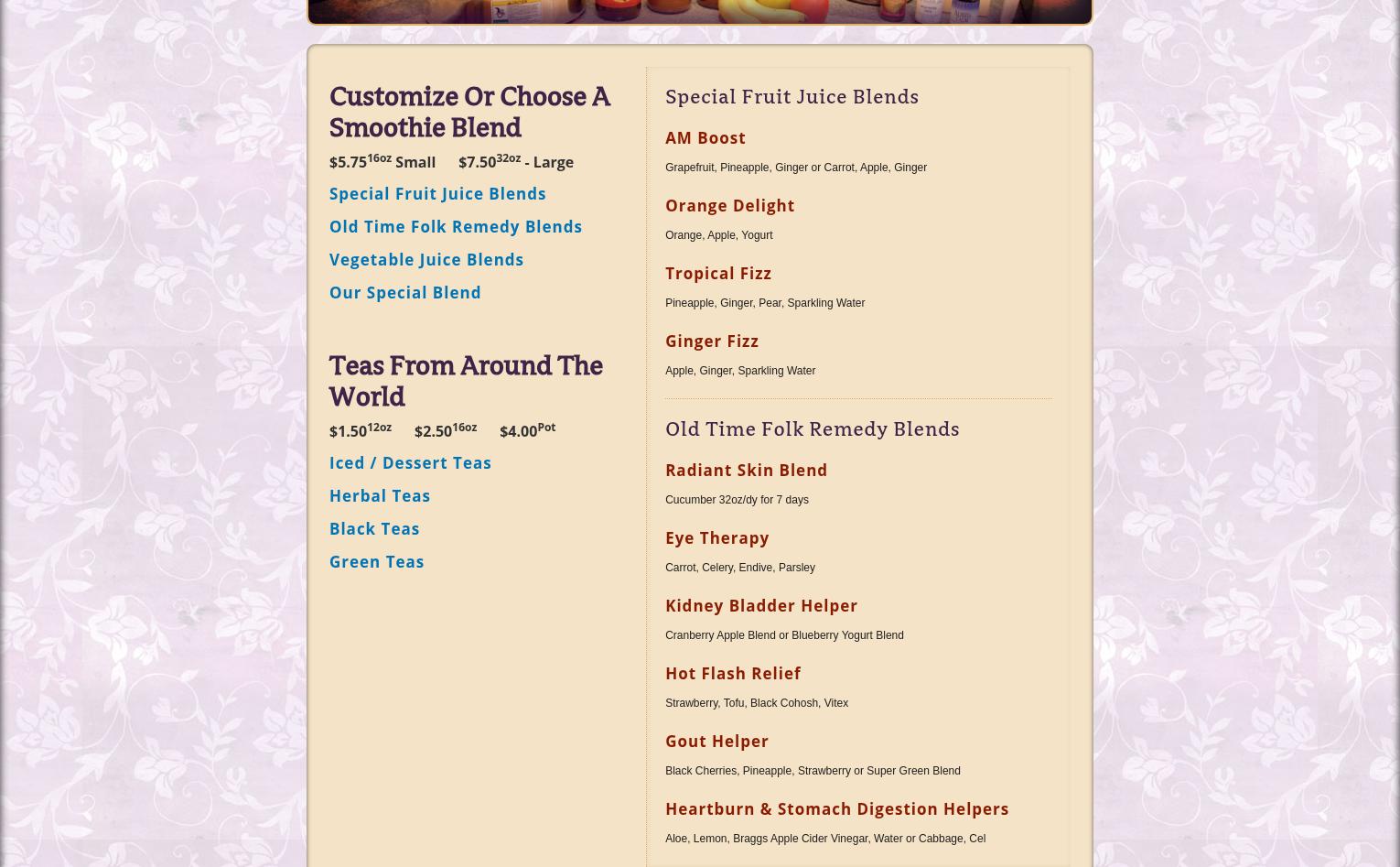 Ellie's Raw Juice & Oxygen Lng Menu