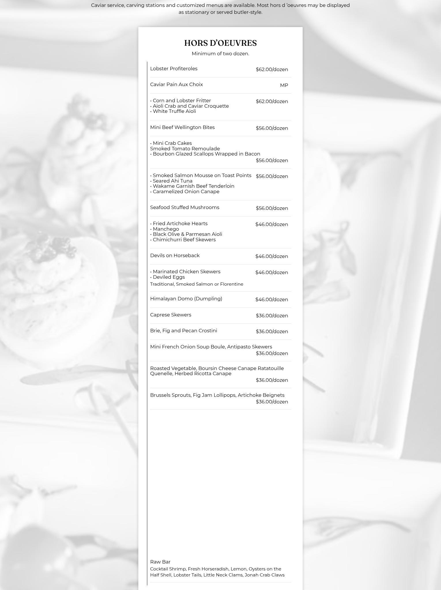 One Hundred Club Menu