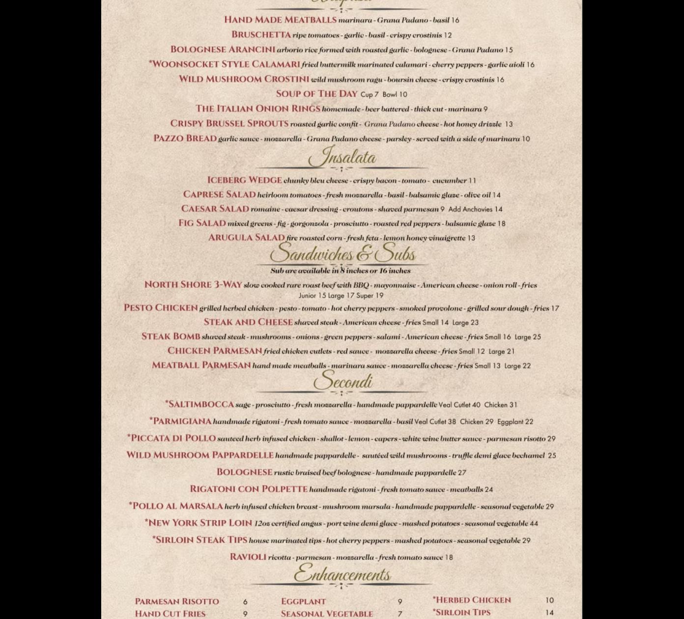 Old Rail Pizza Menu