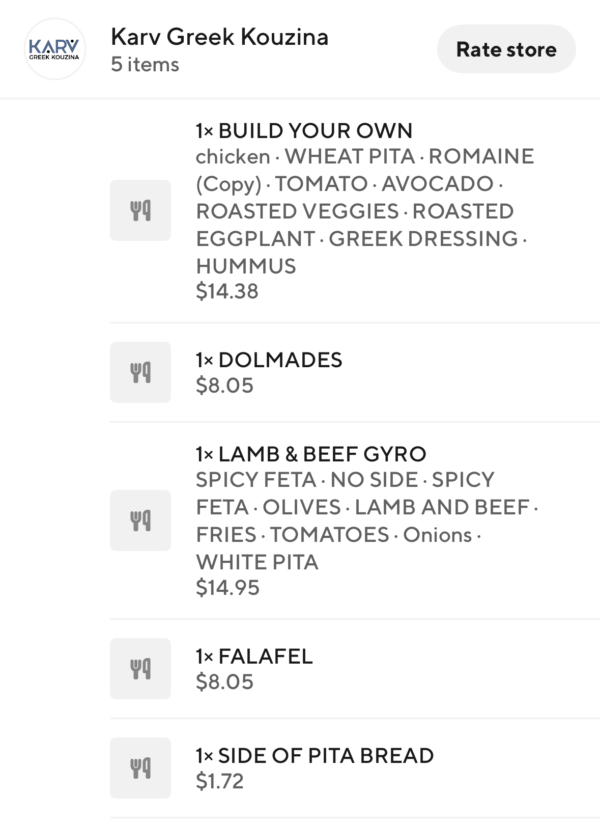 Karv Greek Kouzina Menu