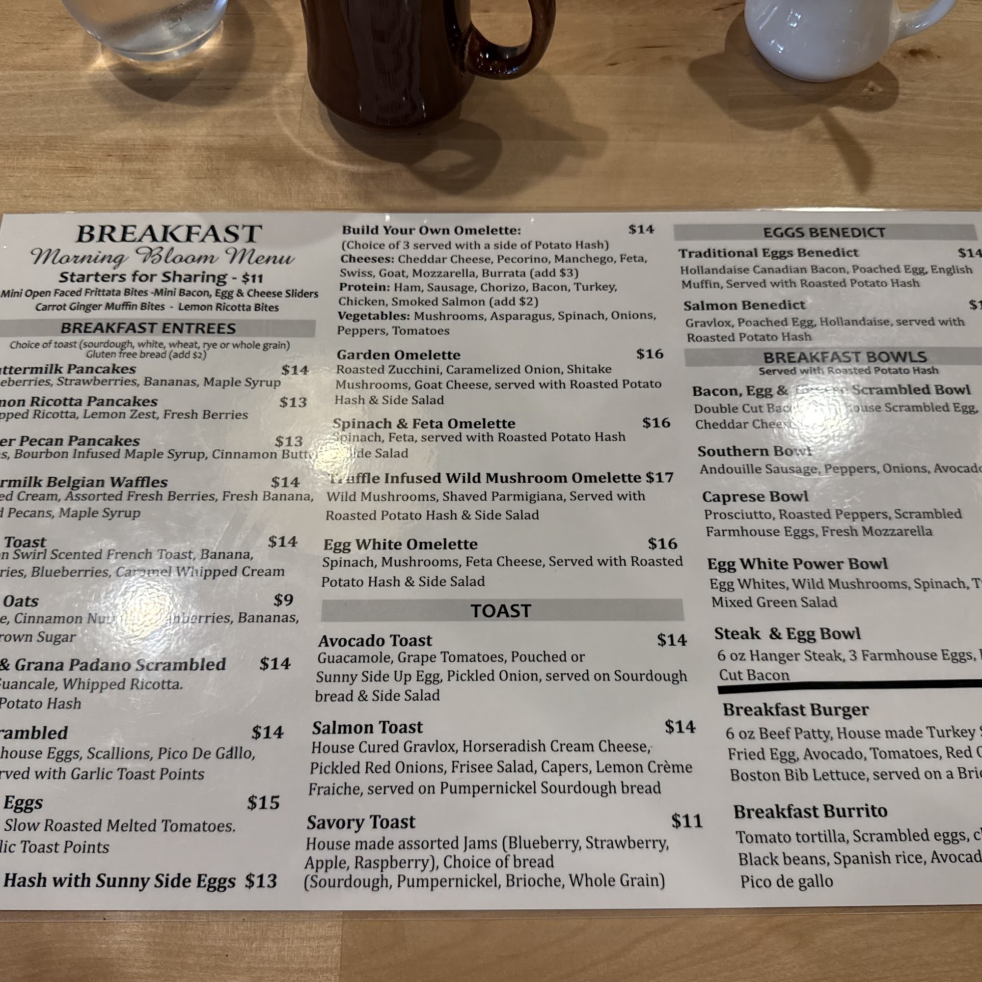 Morning Bloom Breakfast and Lunch Menu