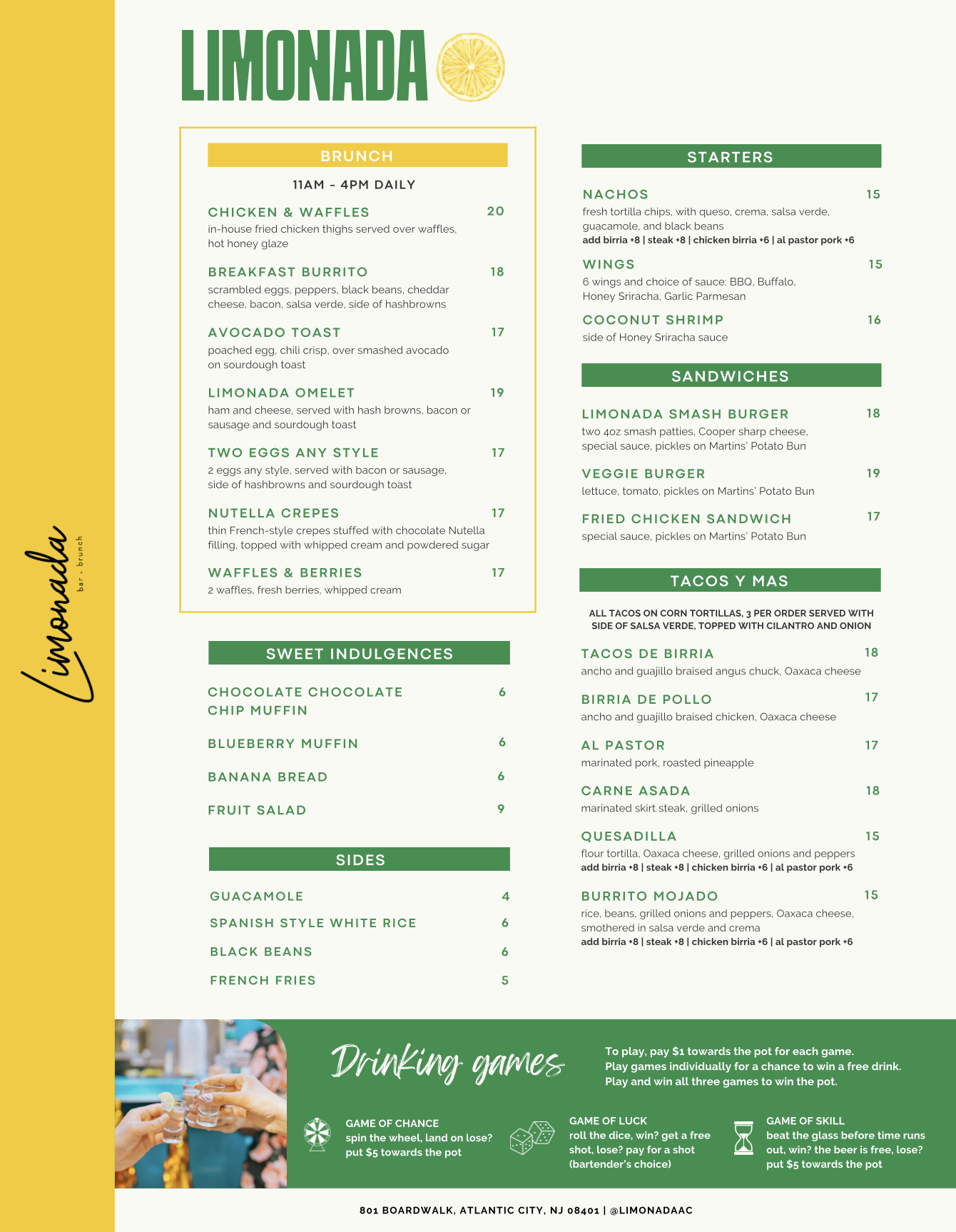 Limonada Bar + Brunch AC Menu