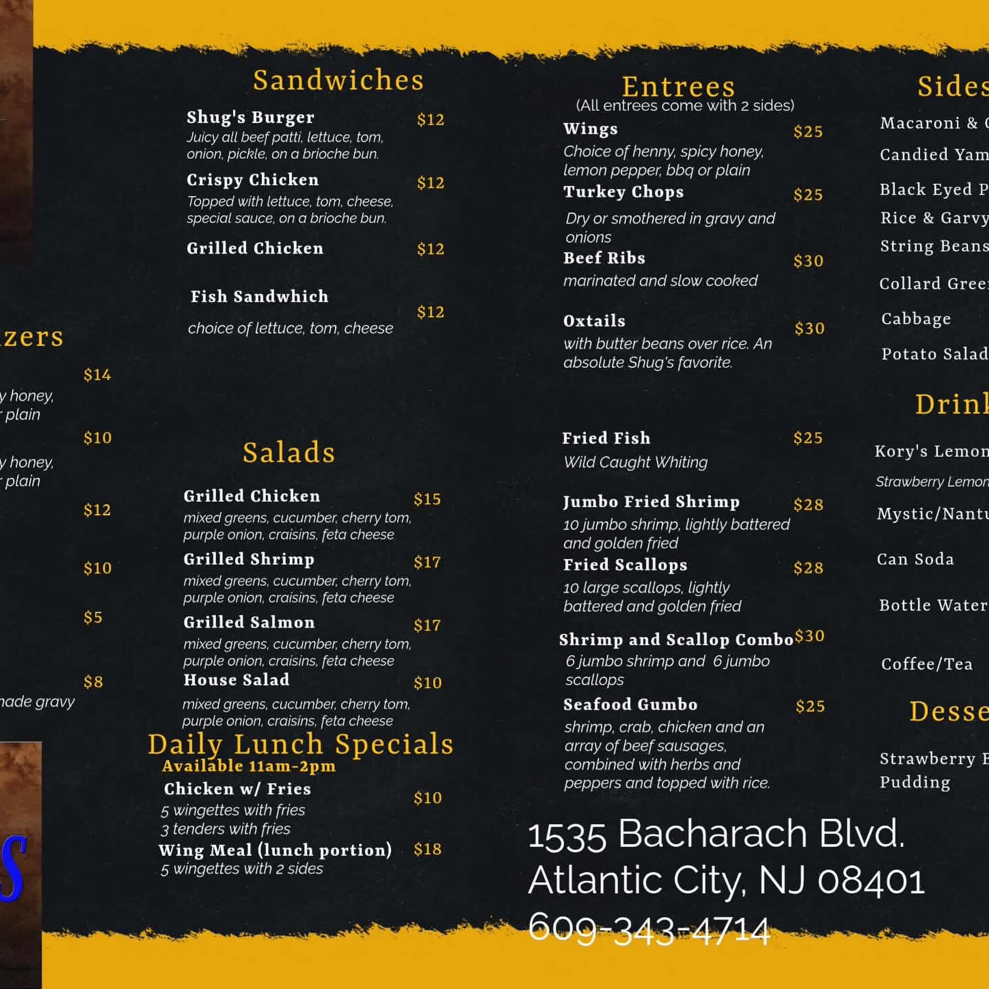 Shug's Menu