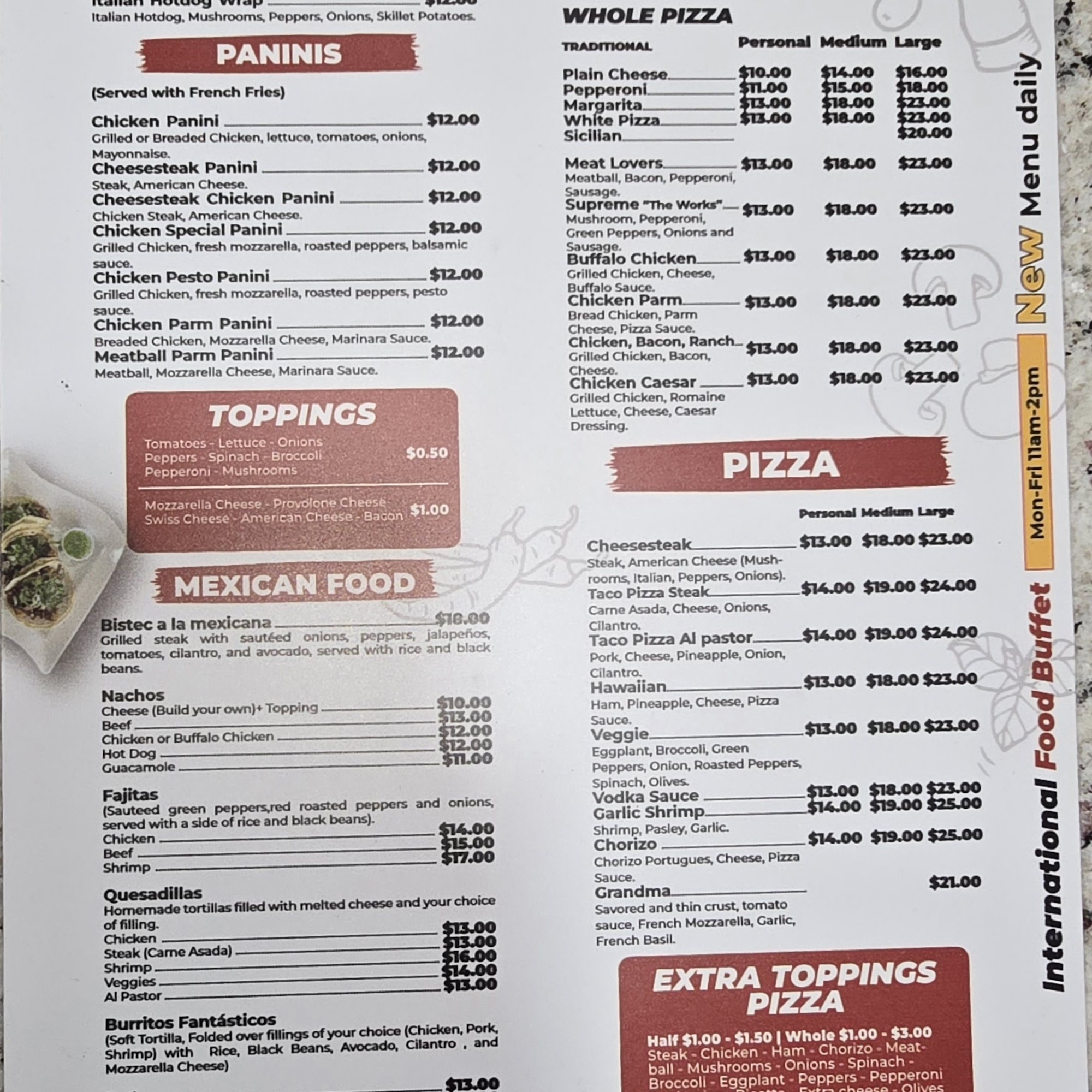 JJ’s pizzeria Menu