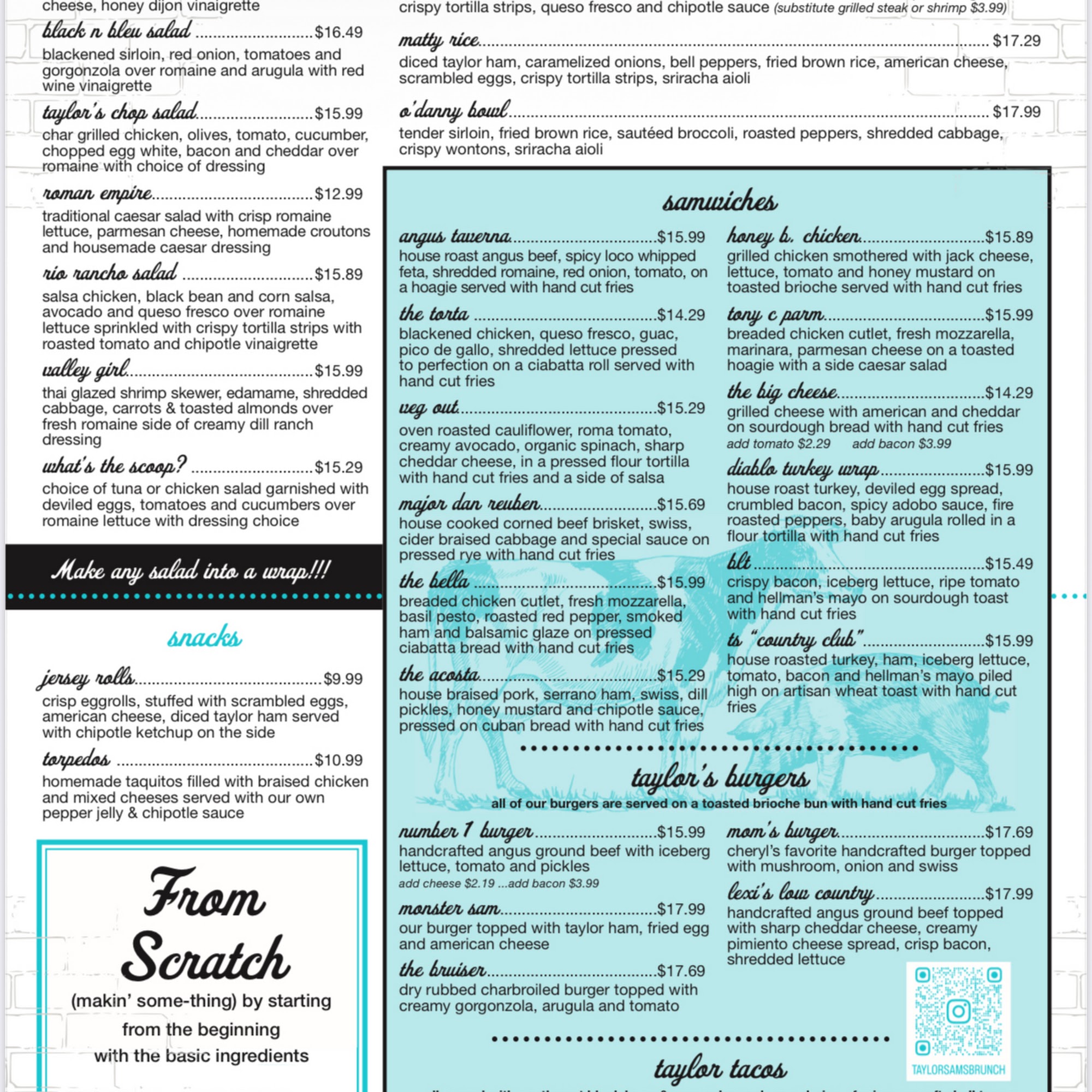 Taylor Sams Menu