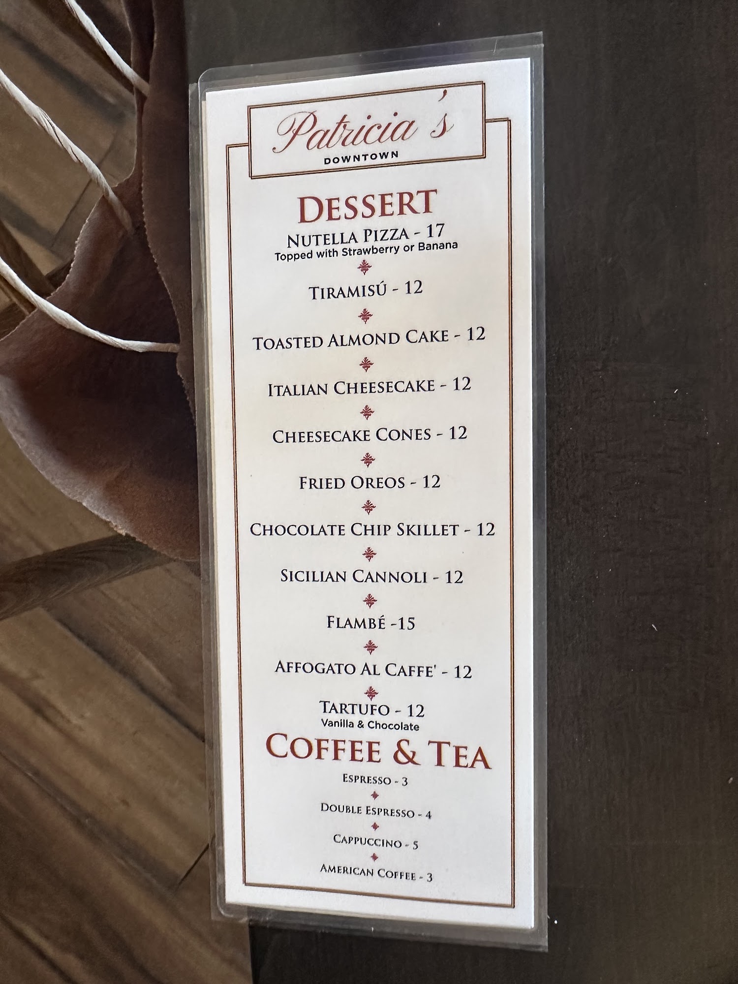 Patricia's Downtown Menu