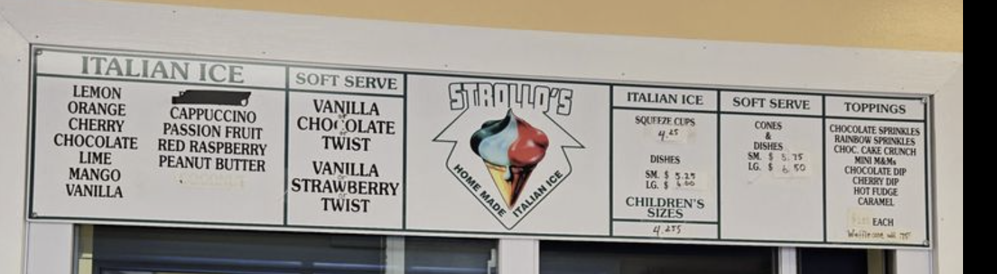 Strollos Italian Ice Menu