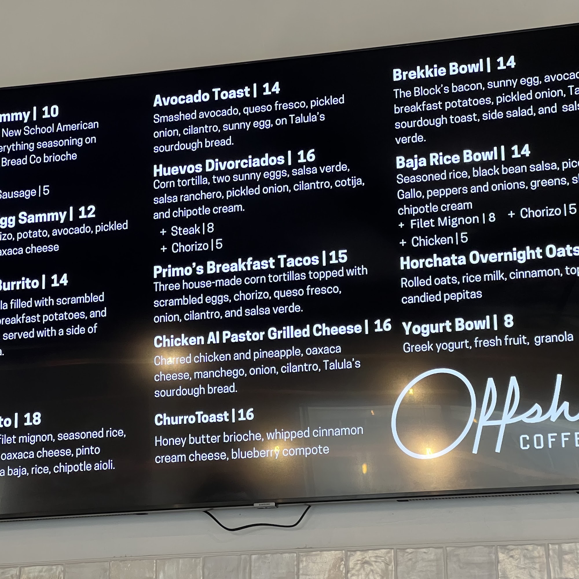 Offshore Coffee Co. Belmar Menu