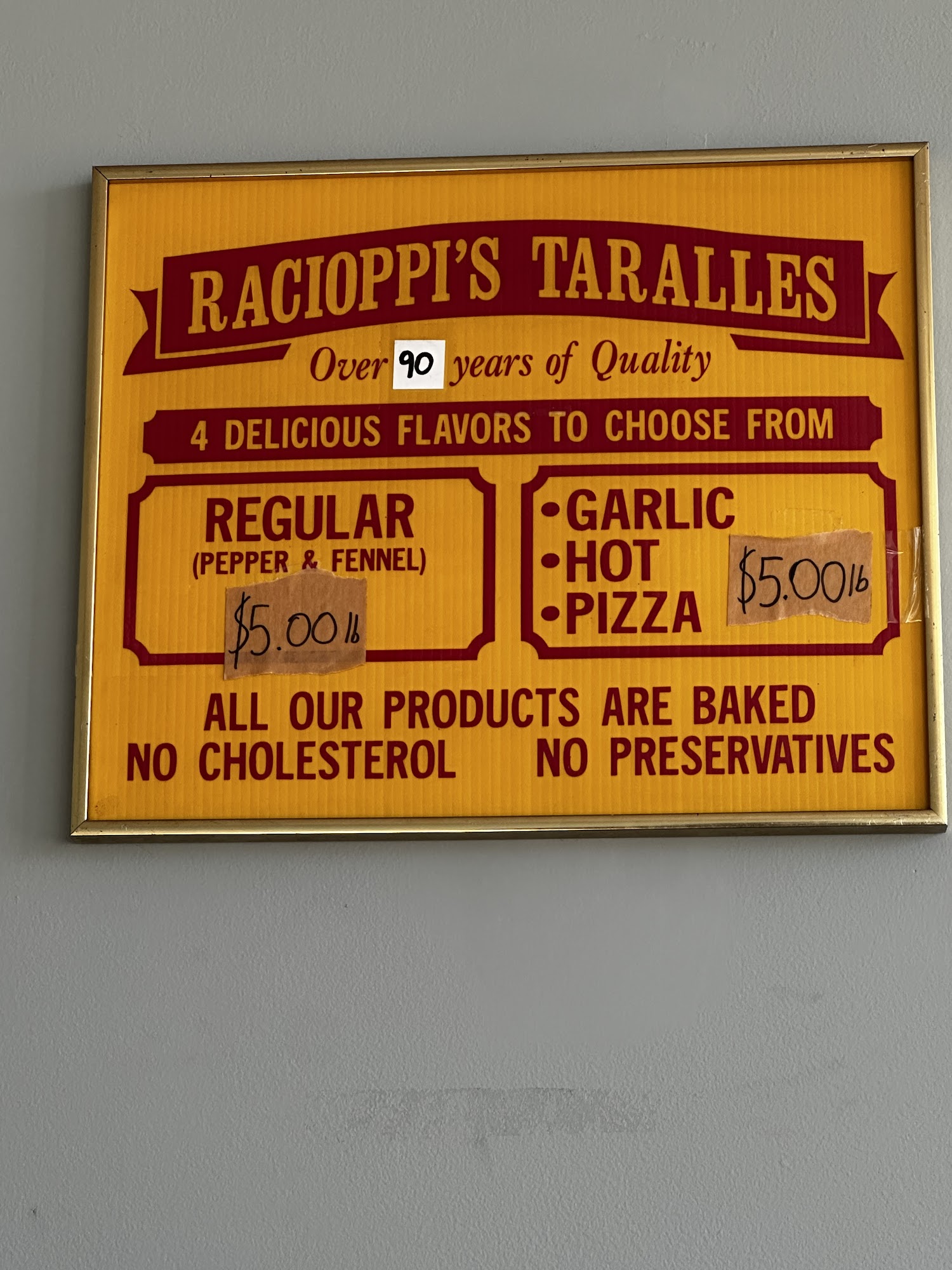 Racioppi's Taralles Inc Menu