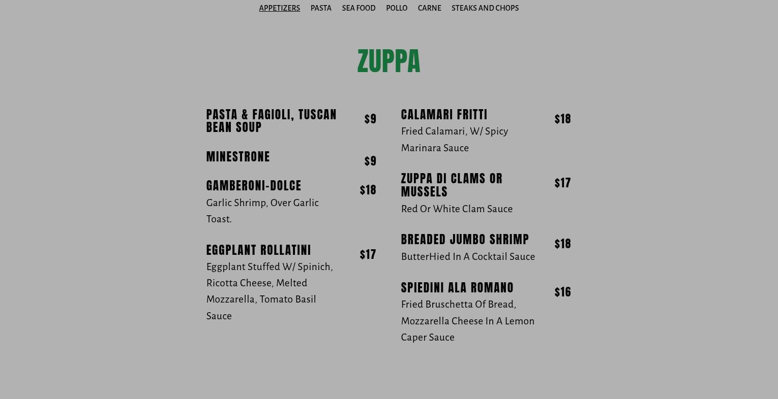Dolce Bene Menu