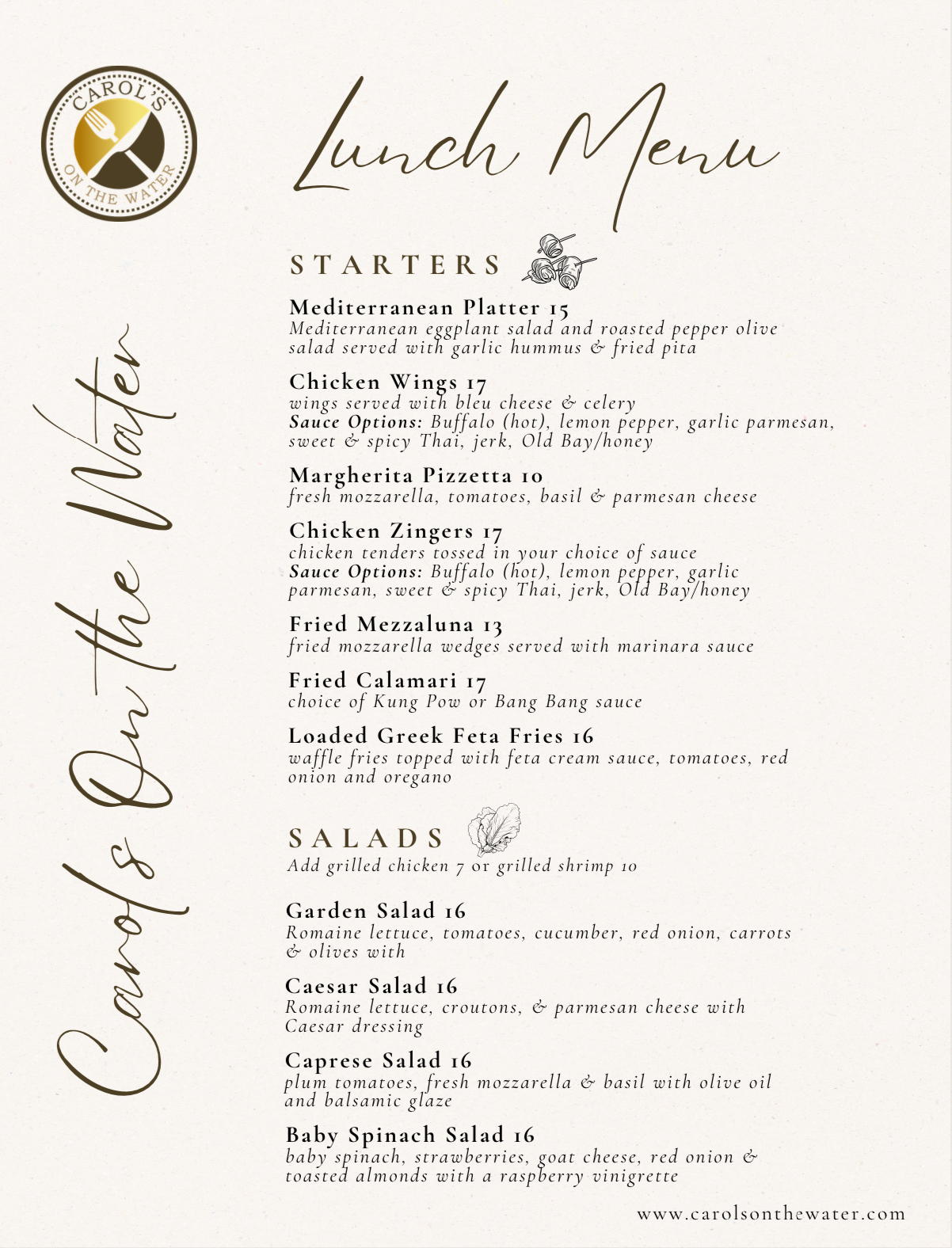 Carols on the Water Menu
