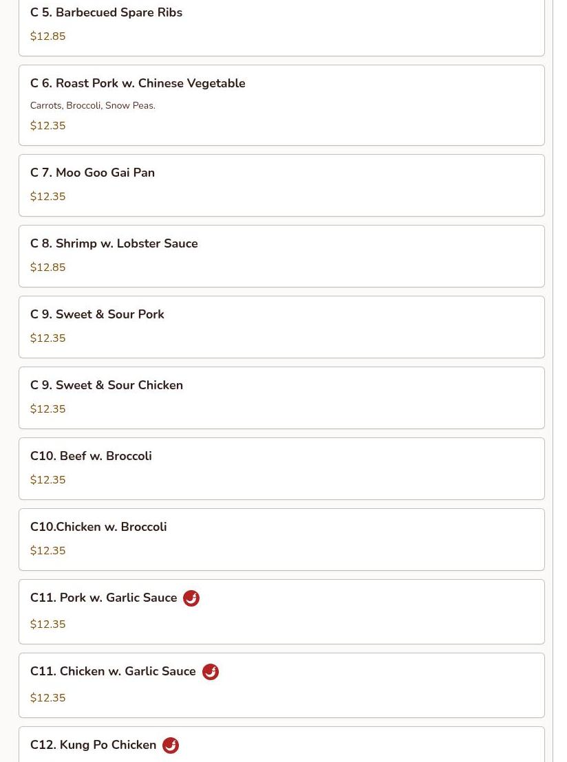 Hong Kong Chinese Kitchen Menu