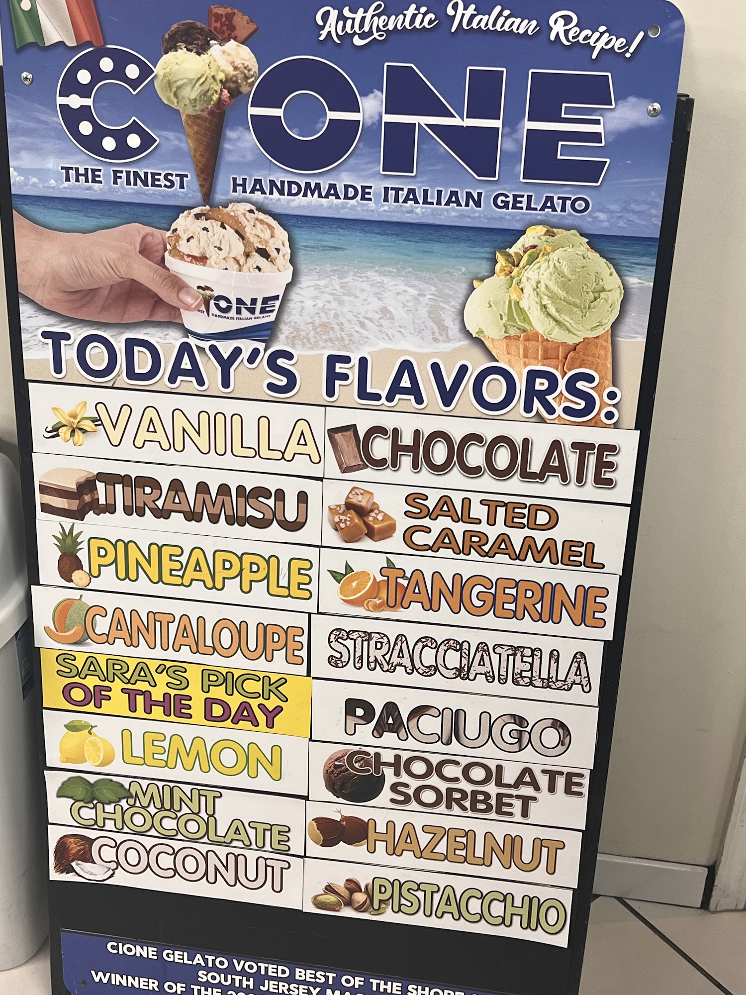 Cione Gelato Menu