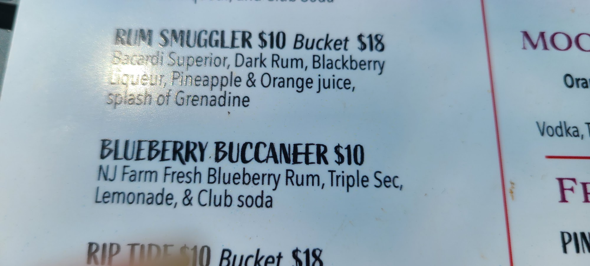 Mooncussers Menu