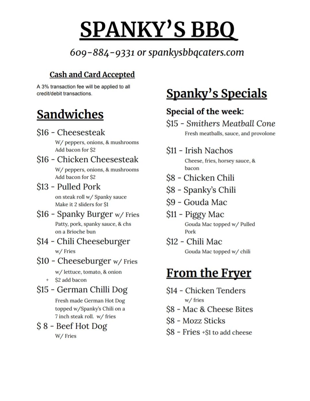 Spanky's BBQ Catering Menu
