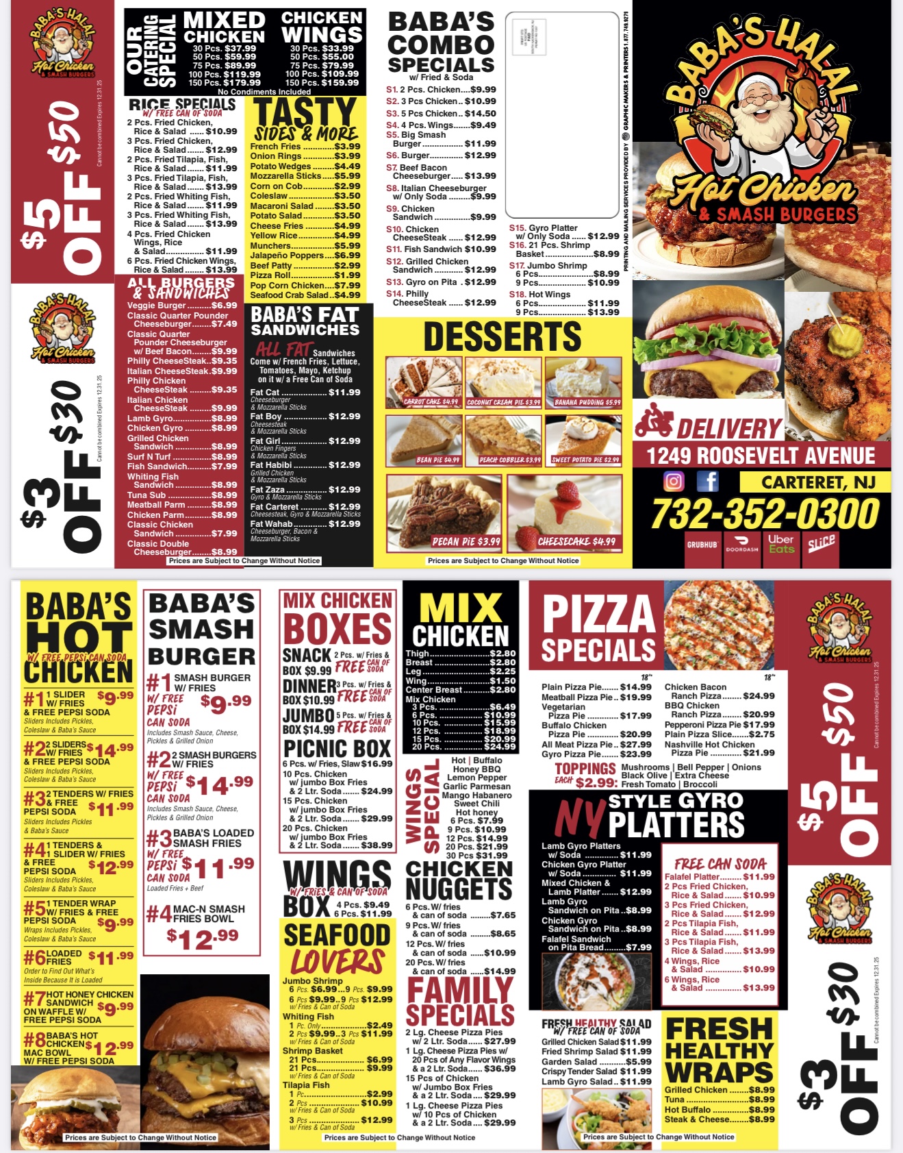 Baba’s Halal Hot Chicken & Smash Burgers Menu