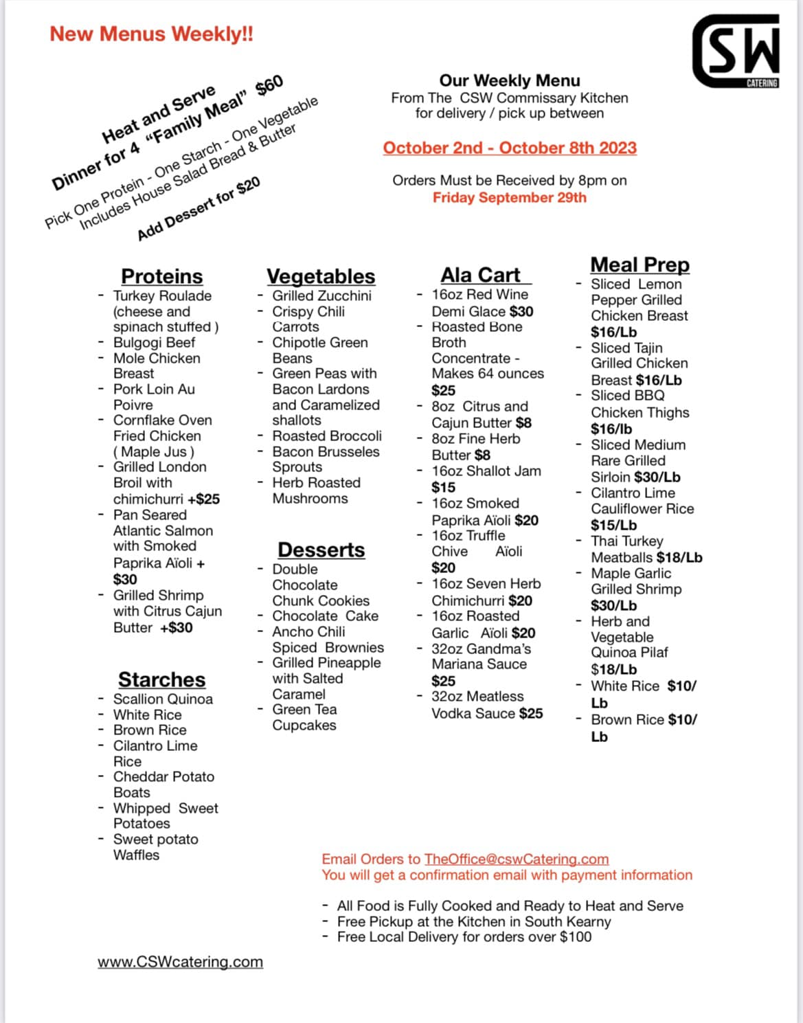 CSW Catering - Snack Shack Menu