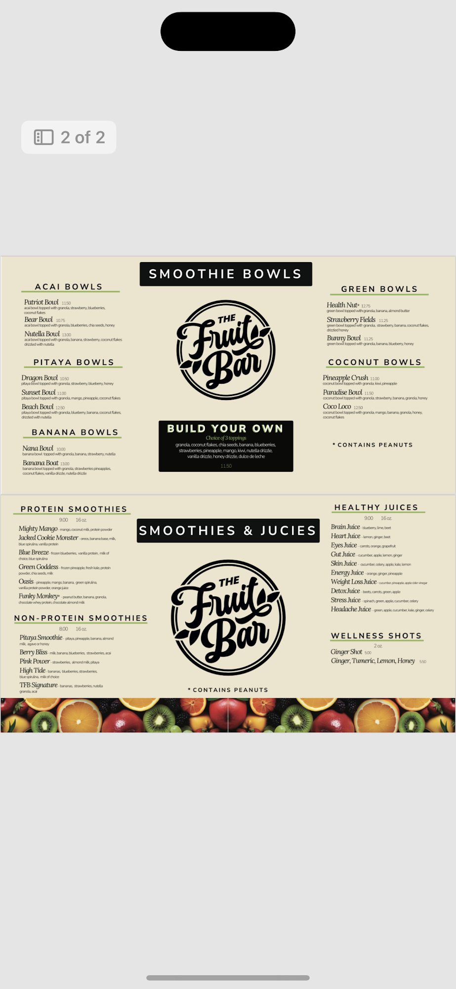 The Fruit Bar Menu