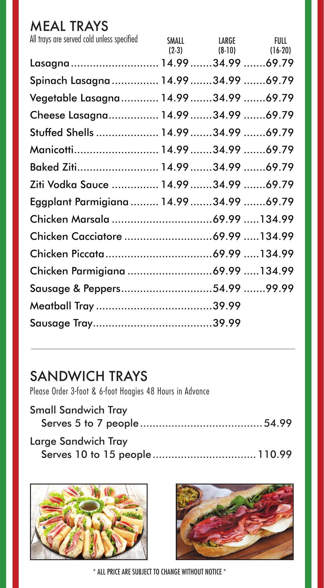 Croce Pasta & Italian Specialties Menu