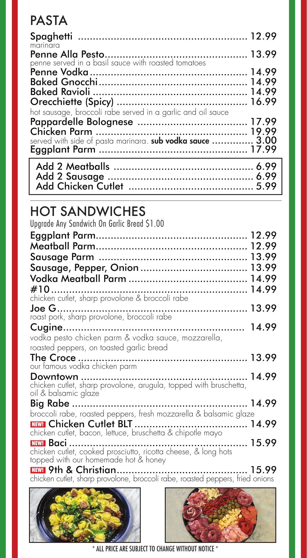 Croce Pasta & Italian Specialties Menu