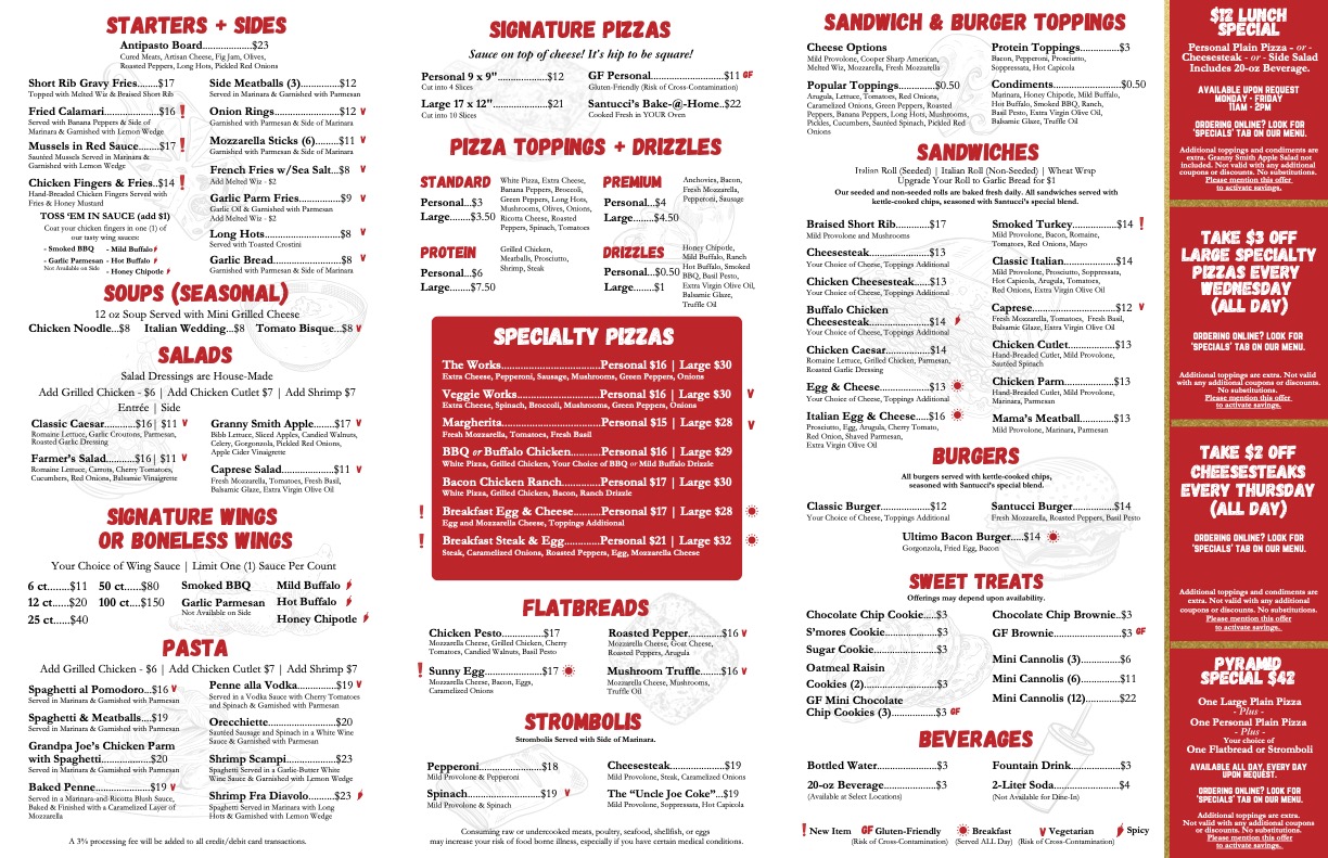 Santucci's Original Square Pizza - Cherry Hill Menu