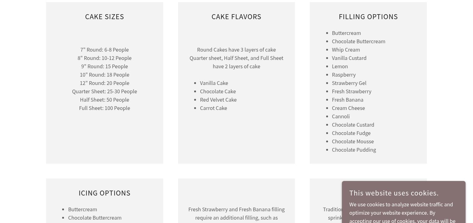 Vaccaro's Bakery Menu