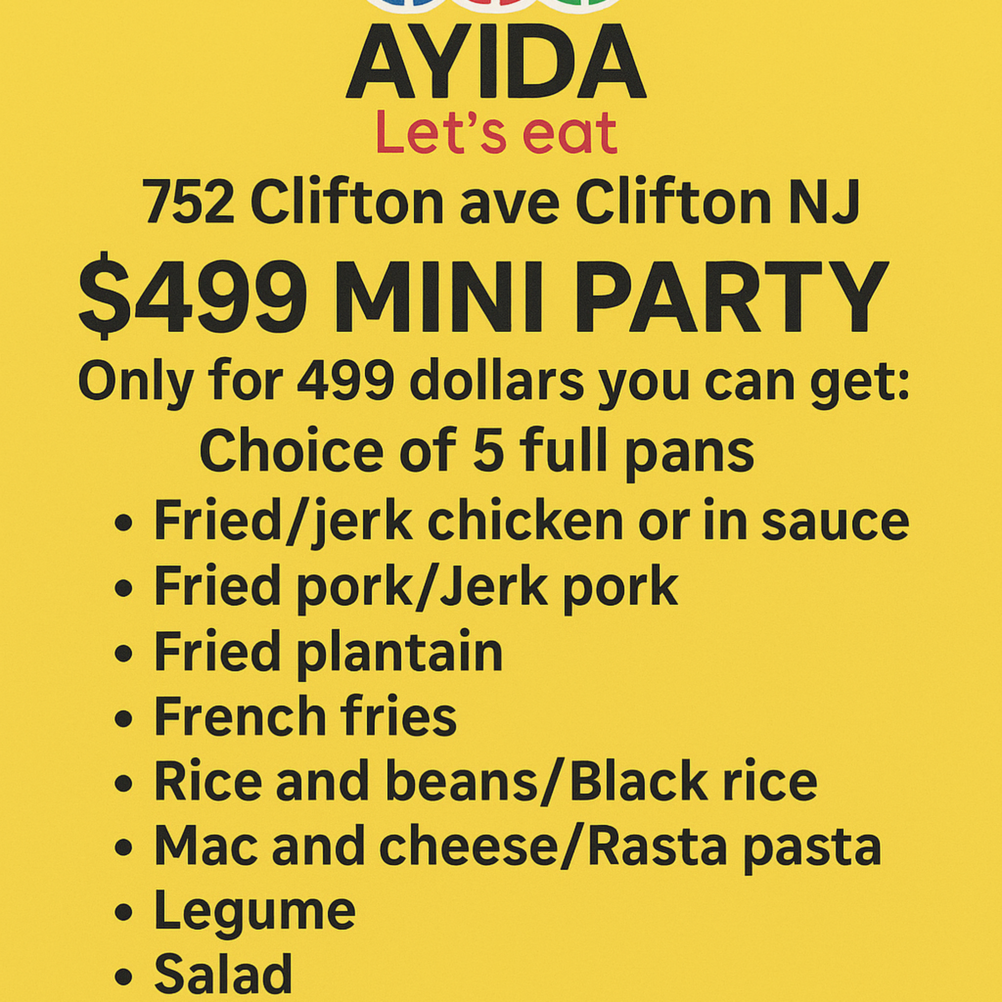 Ayida Let's Eat Restaurant Menu