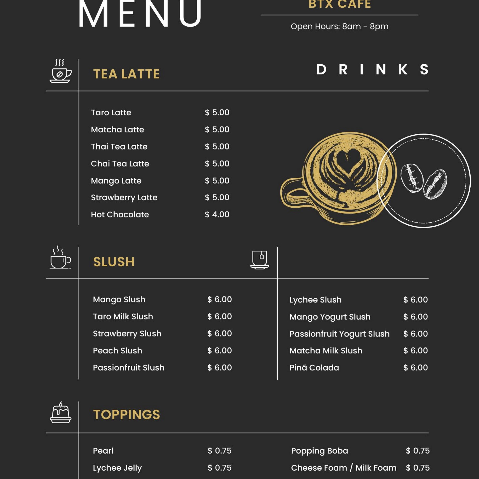 BTX Cafe Menu