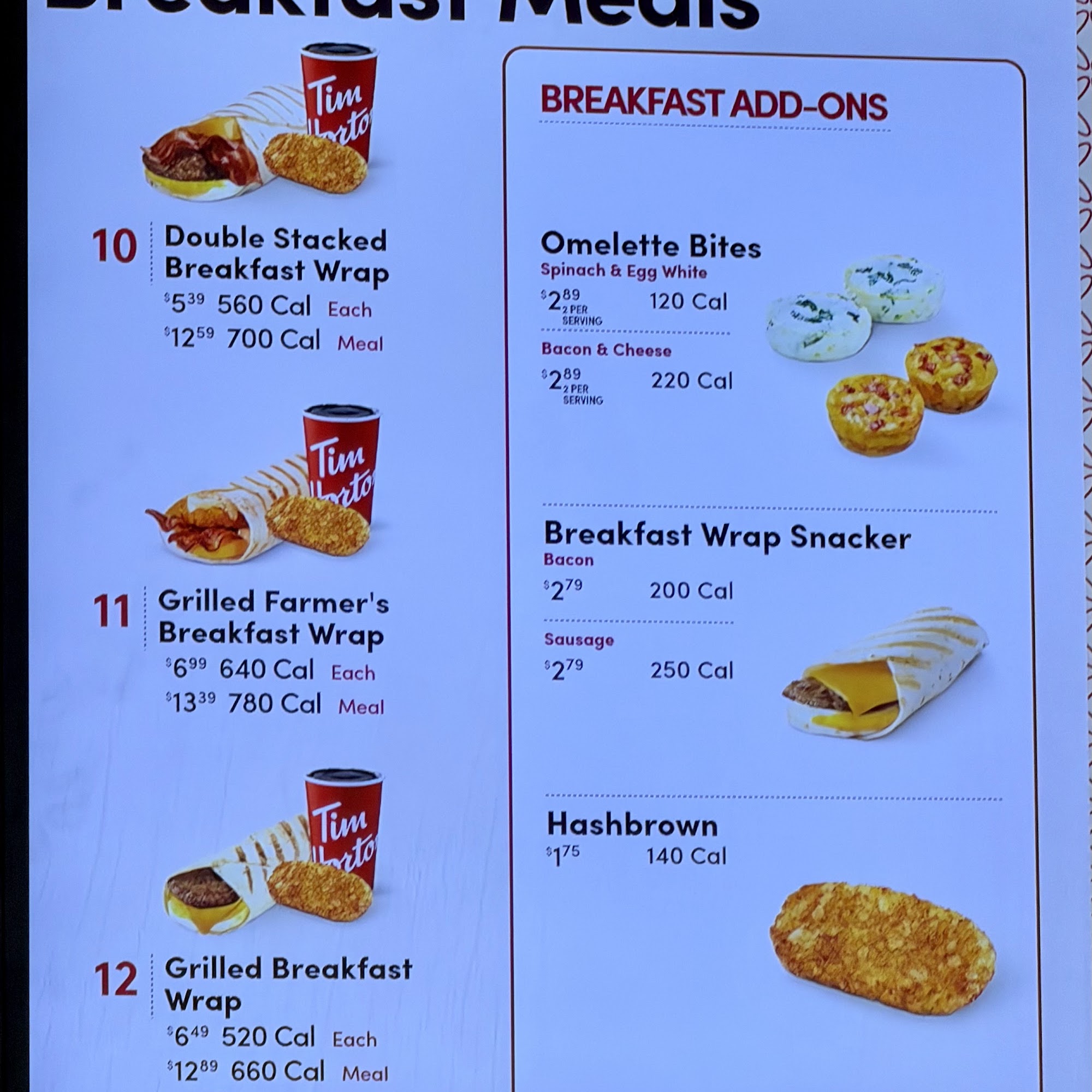 Tim Hortons Menu