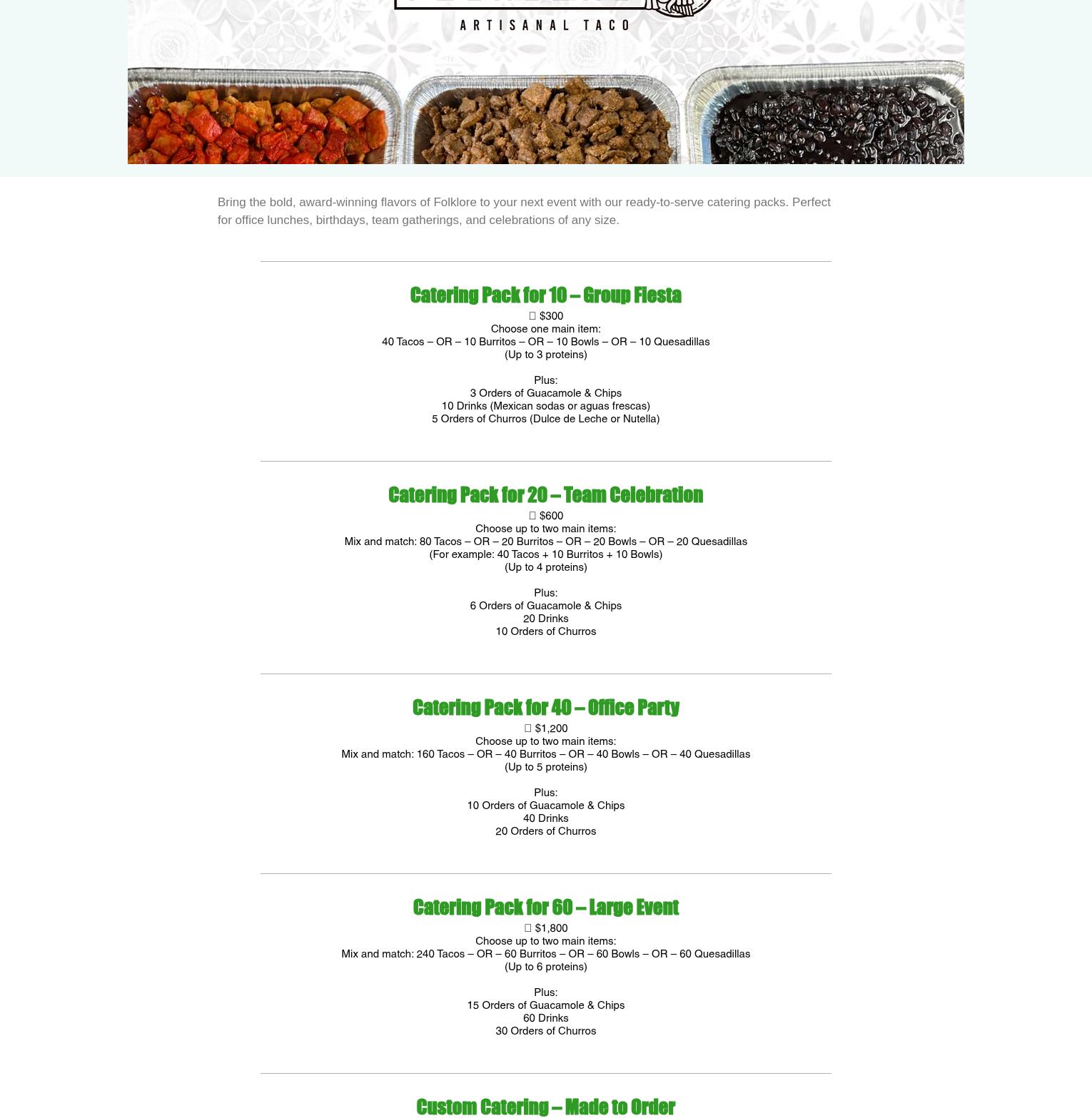 Folklore Artisanal Taco Menu