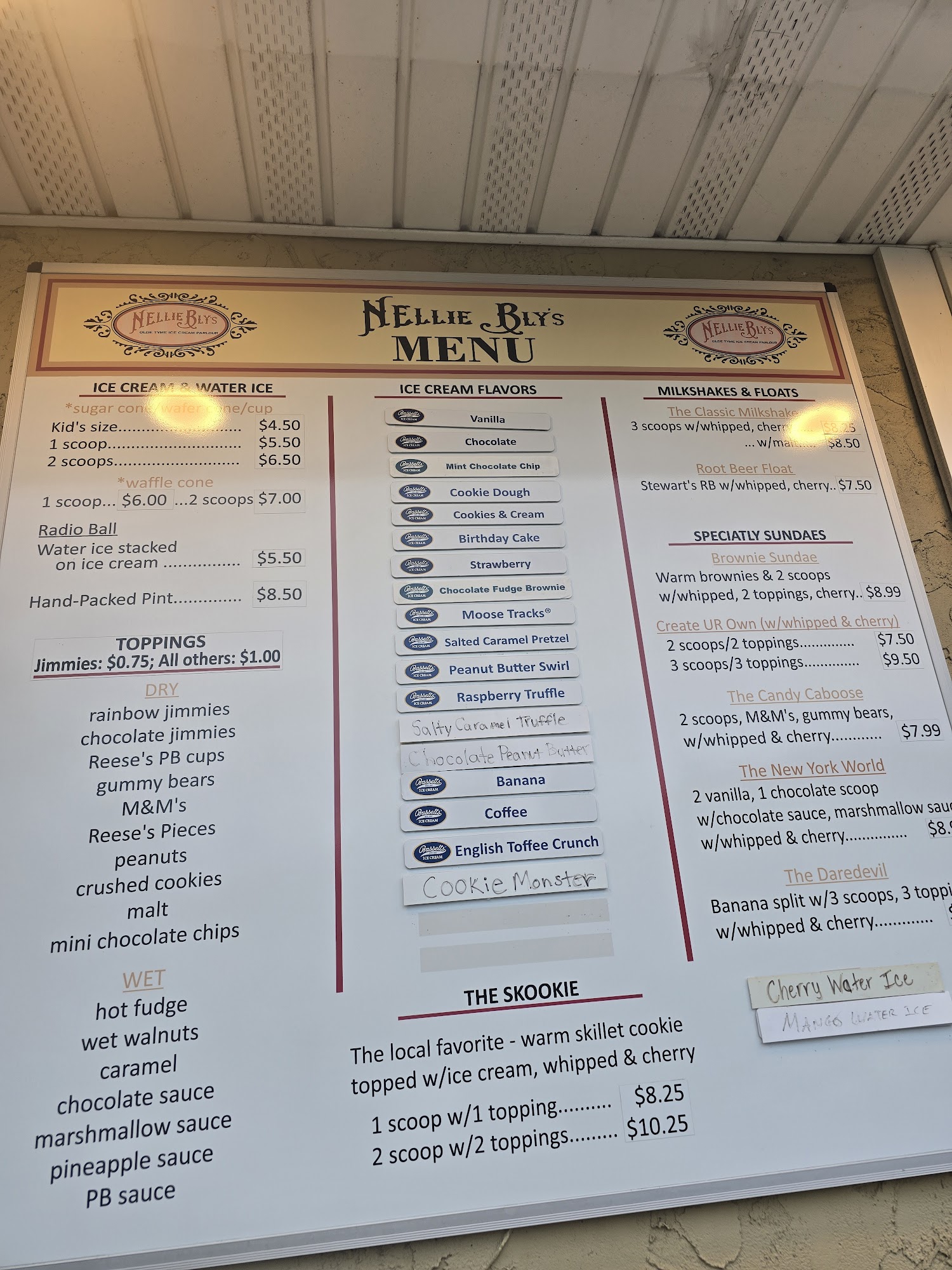 Nelly bly's ice cream parlor Menu
