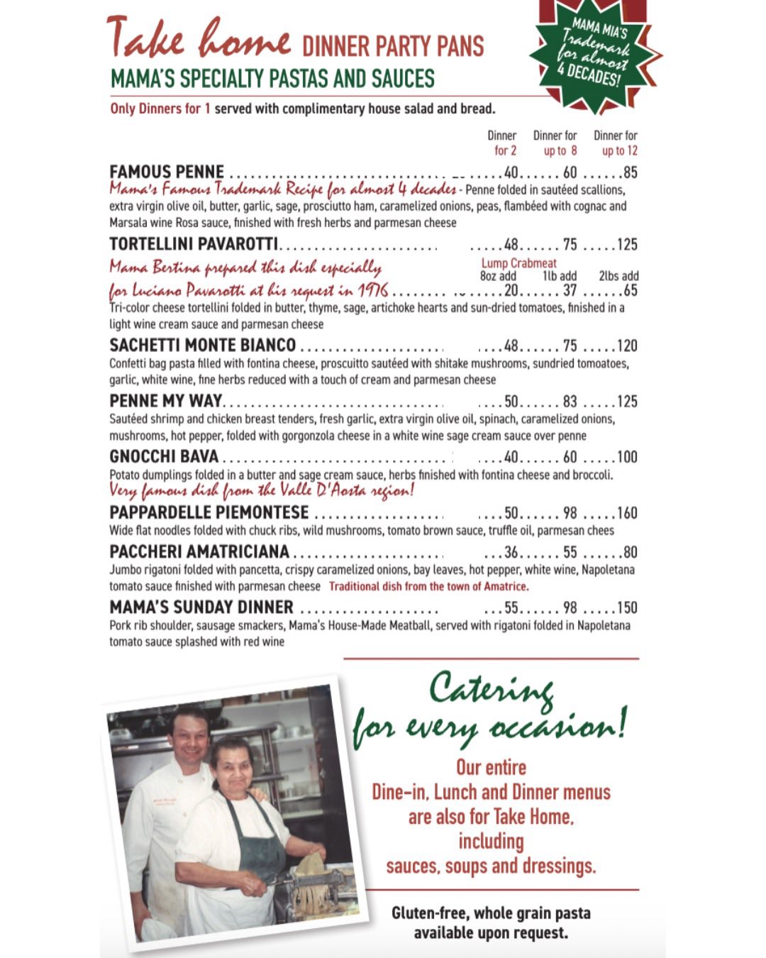 Mama Mia's Ristorante EHT Menu