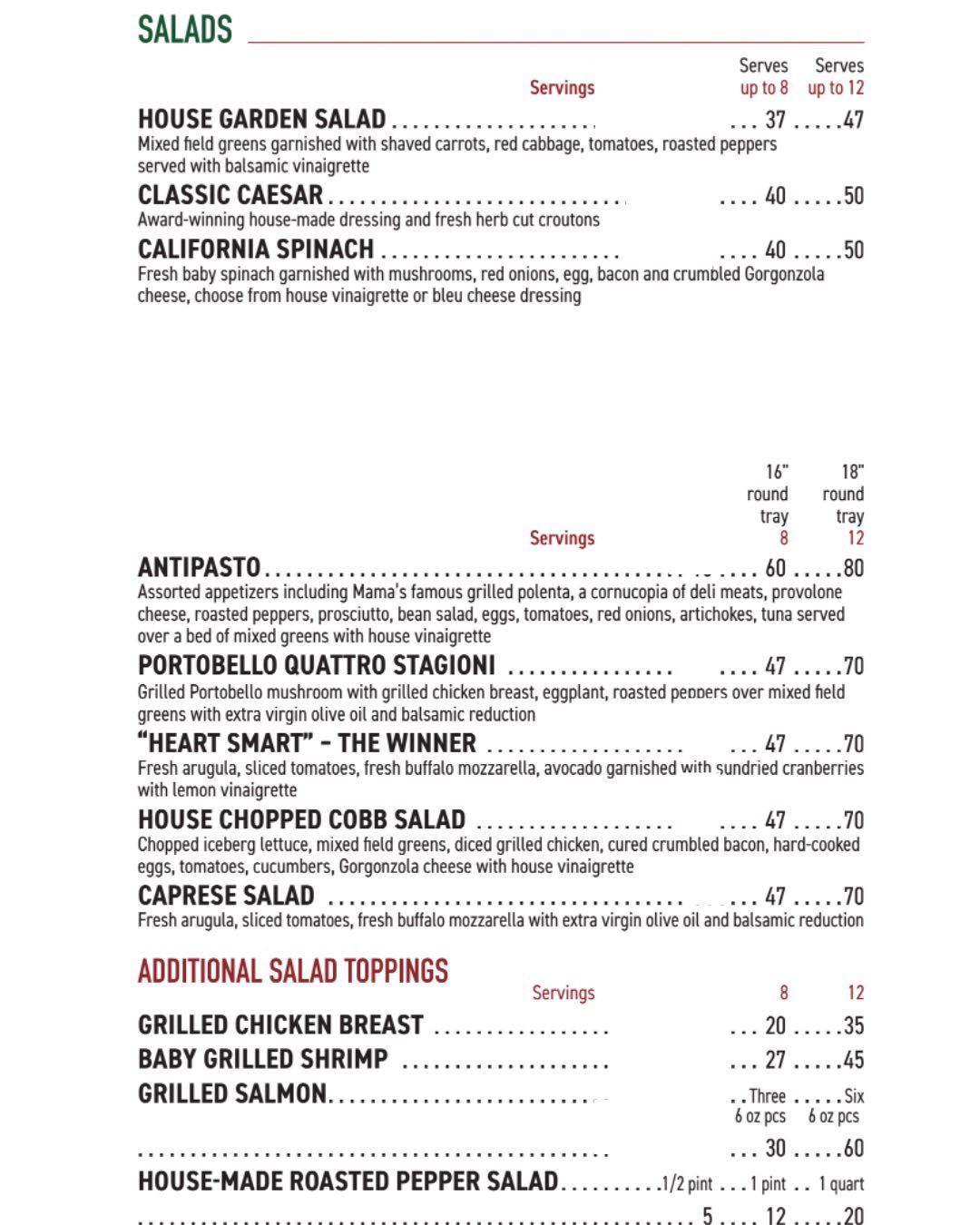 Mama Mia's Ristorante EHT Menu