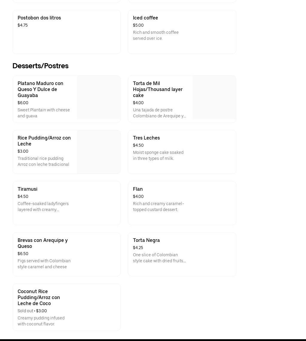 Mi Colombia Bakery Menu
