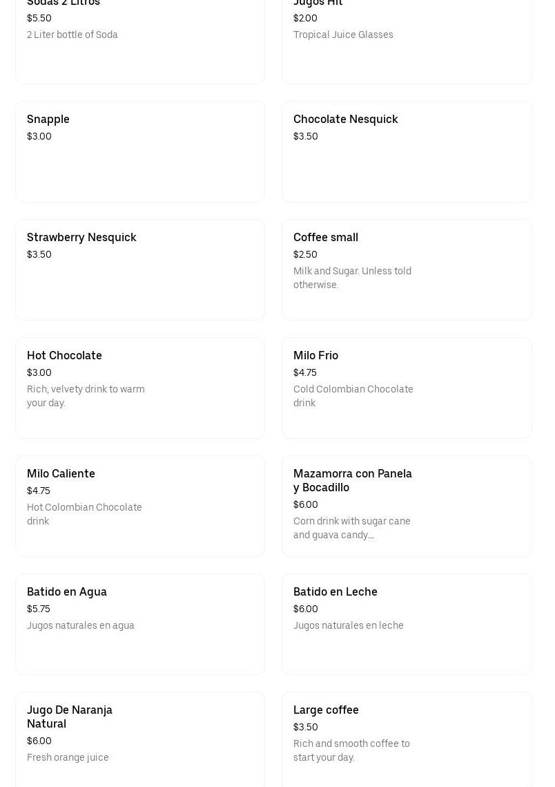 Mi Colombia Bakery Menu