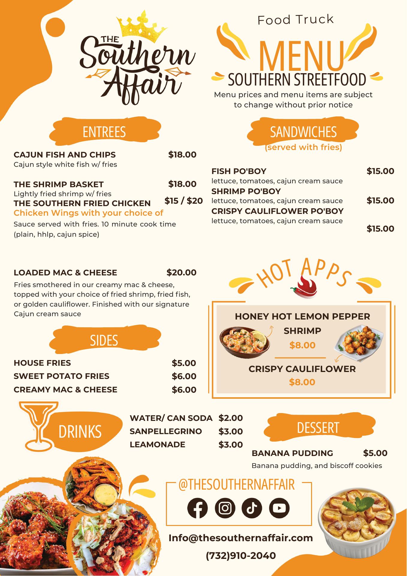 THE SOUTHERN AFFAIR Menu