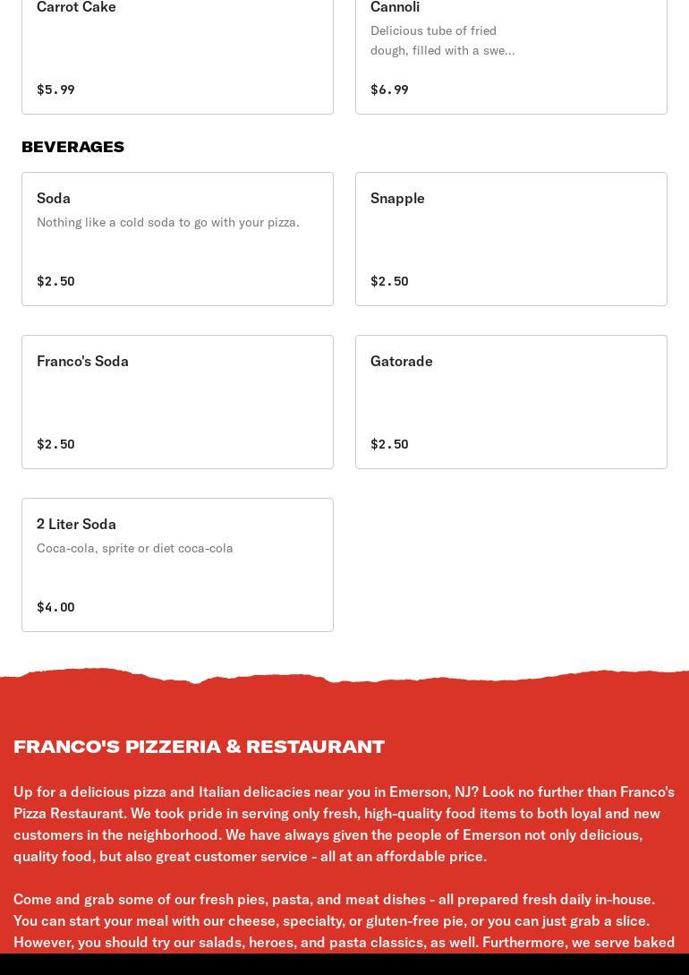Francos pizzería and restaurant Menu