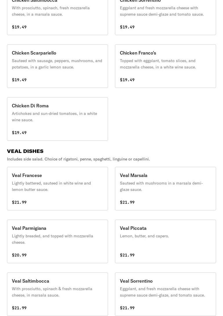 Francos pizzería and restaurant Menu