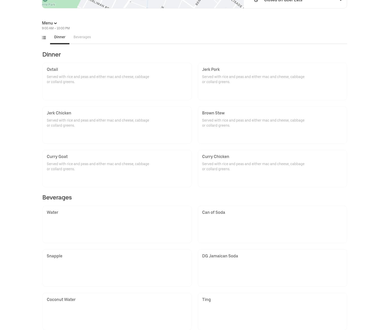Taste of Jamaica Menu
