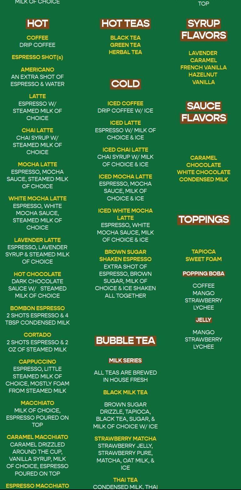 Better Daze Cafe Menu
