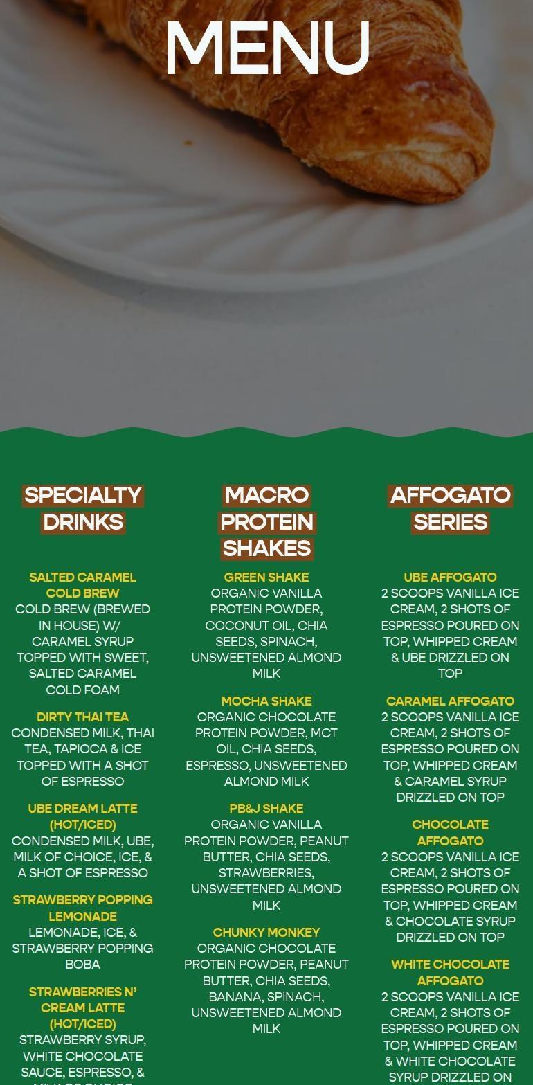 Better Daze Cafe Menu