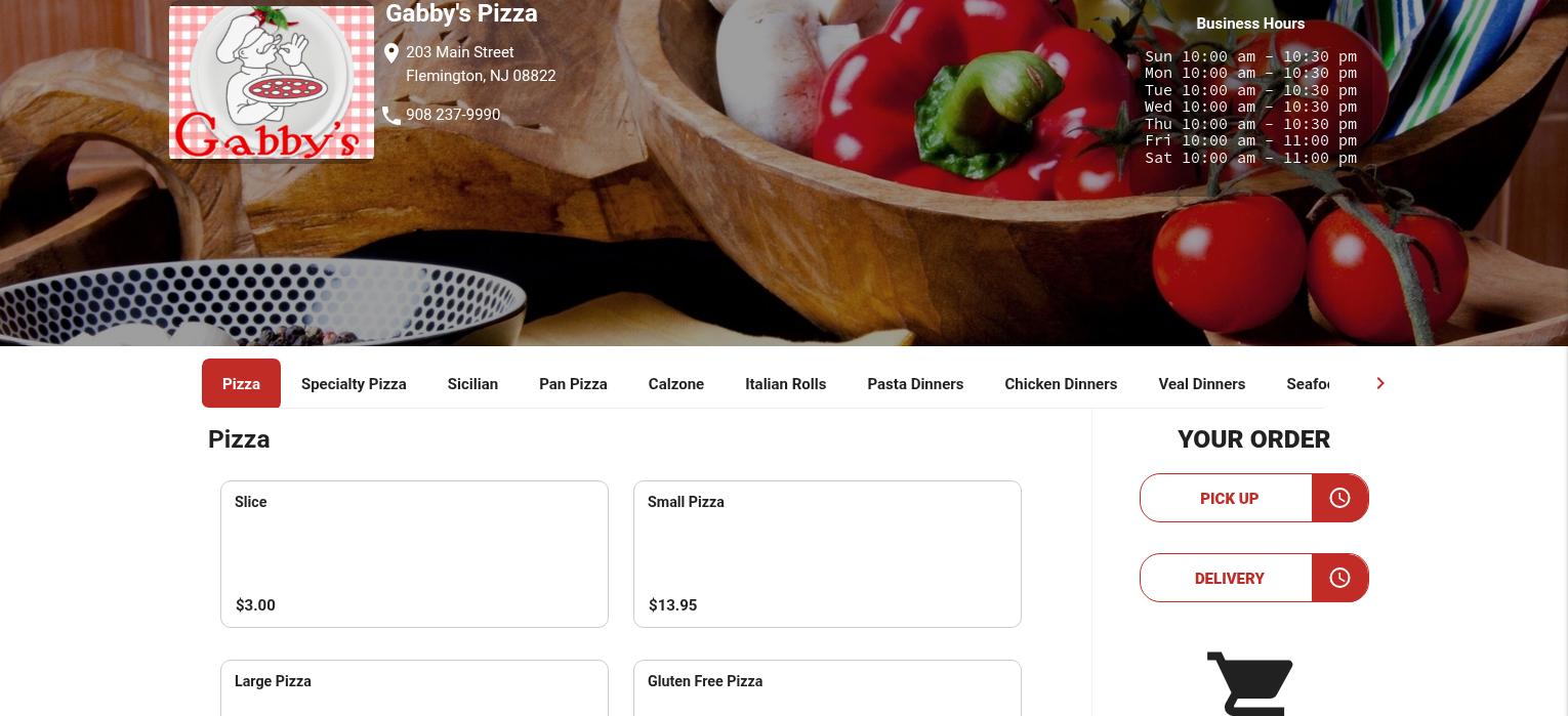 Gabby's Pizza & Pasta Menu