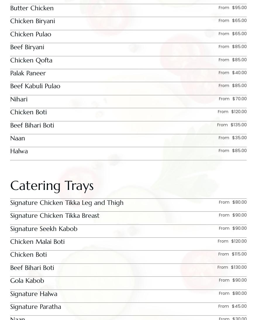 Desi Dastarkhwan Menu