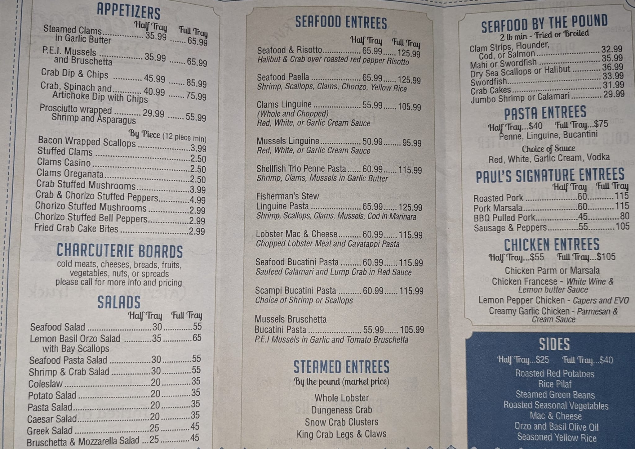Seafood Treasures Menu